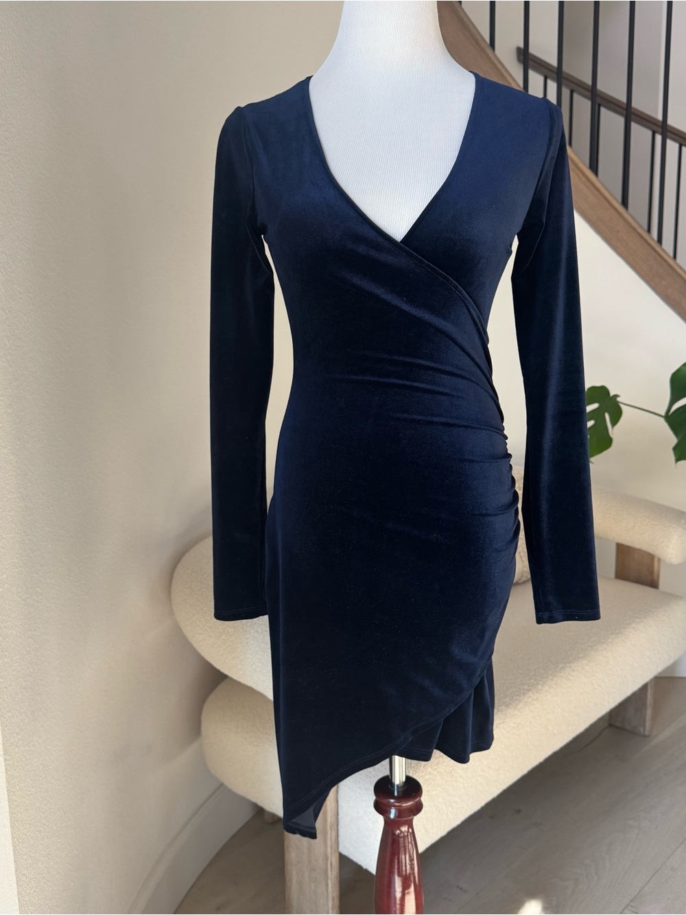 Navy velvet Gianni Bini asymmetrical dress LIKE NEW XS